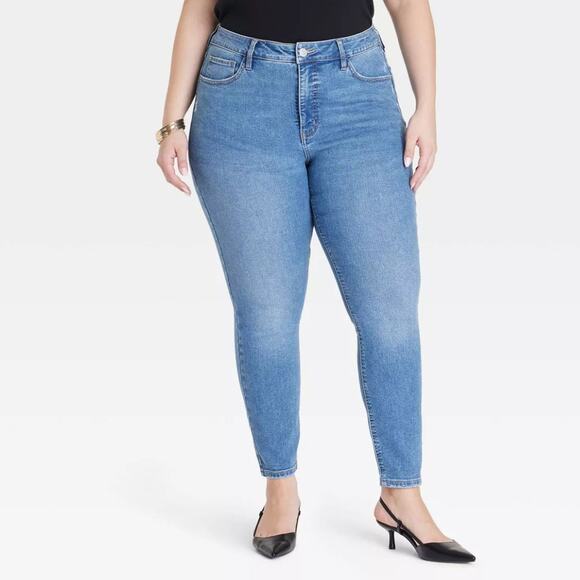 Ava & Viv Women's High-Rise Stretch Skinny Denim Medium Wash Jeans Size 16R - Picture 1 of 7